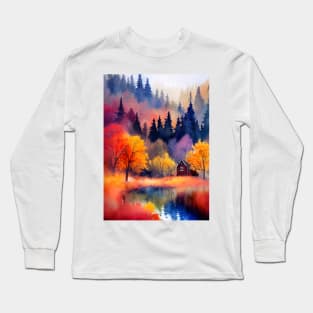 Colorful Autumn Landscape Watercolor 36 Long Sleeve T-Shirt